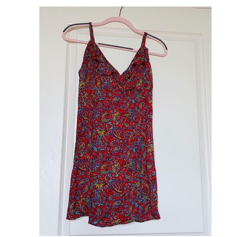 Lulu’s Red Paisley Print Ruffle Tie Back Dress